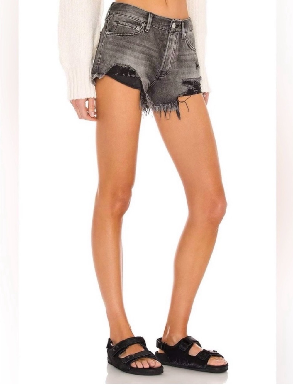 Free People Washed Black Distressed Denim Cutoff Shorts